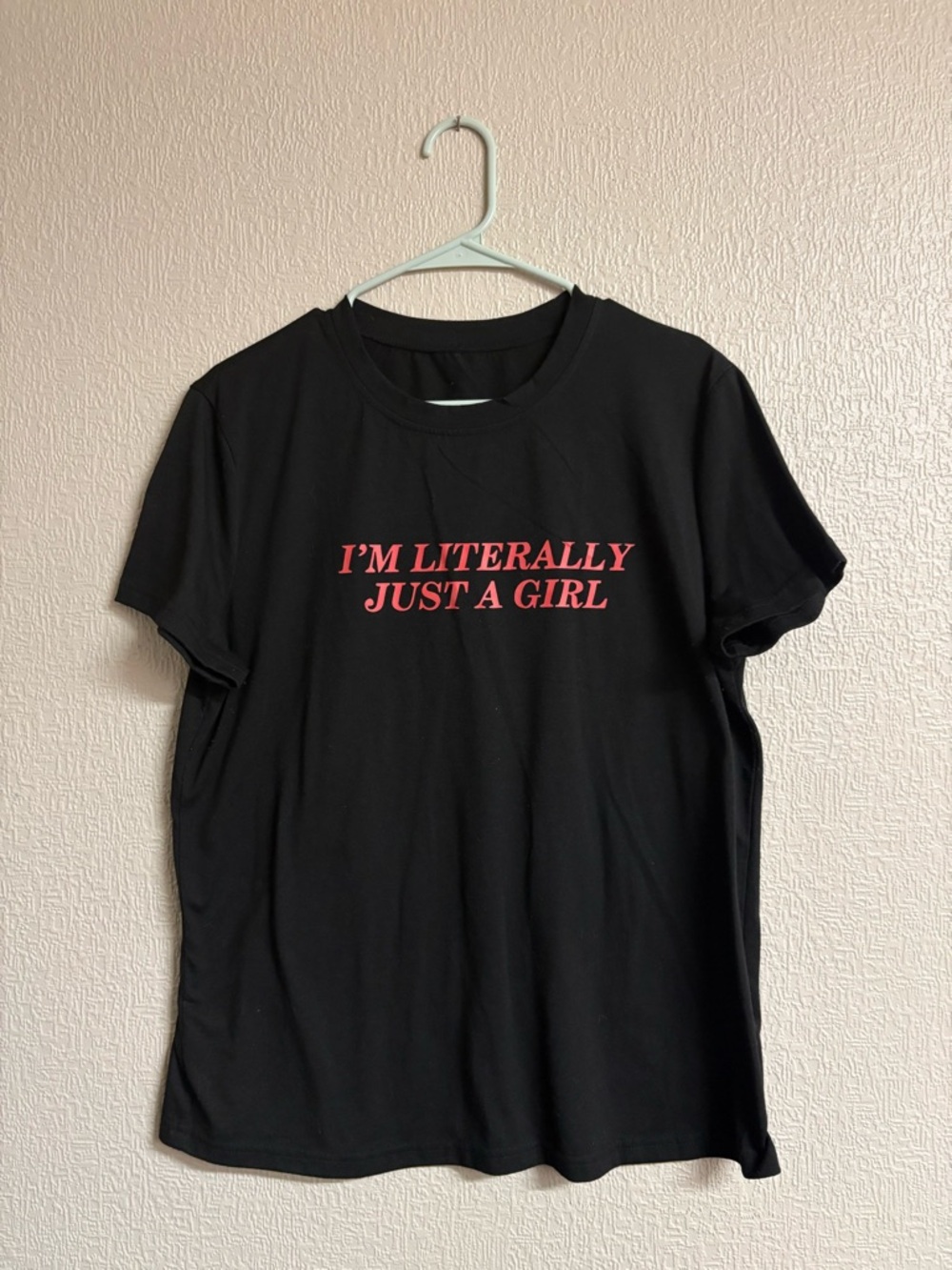 Black Graphic Tee with Pink Slogan